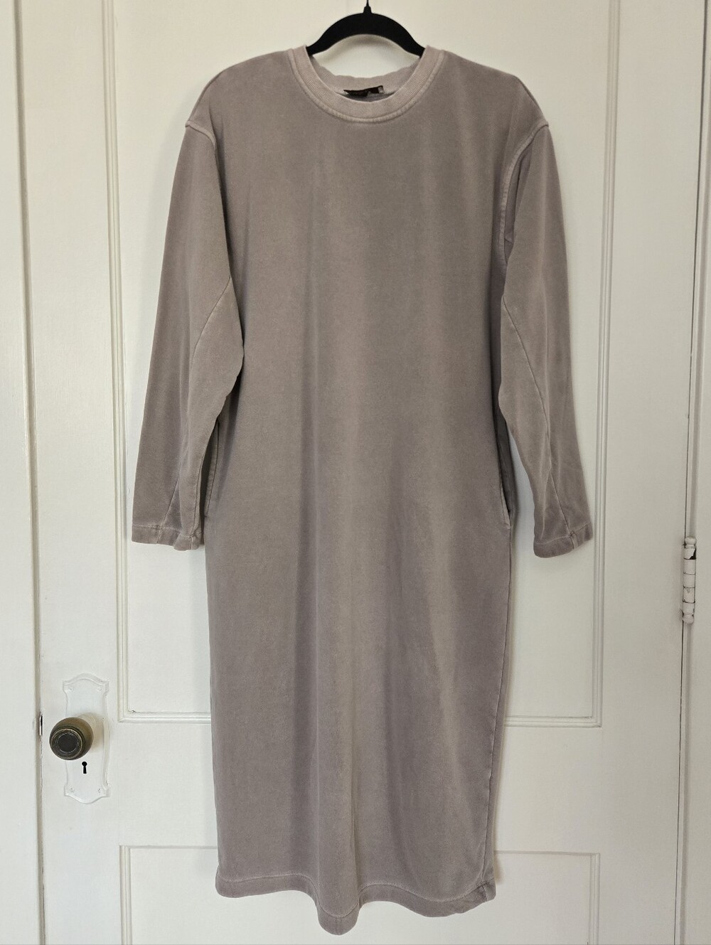 Zenana Mauve Taupe Mineral Wash Long Sleeve Sweatshirt Midi Dress Small